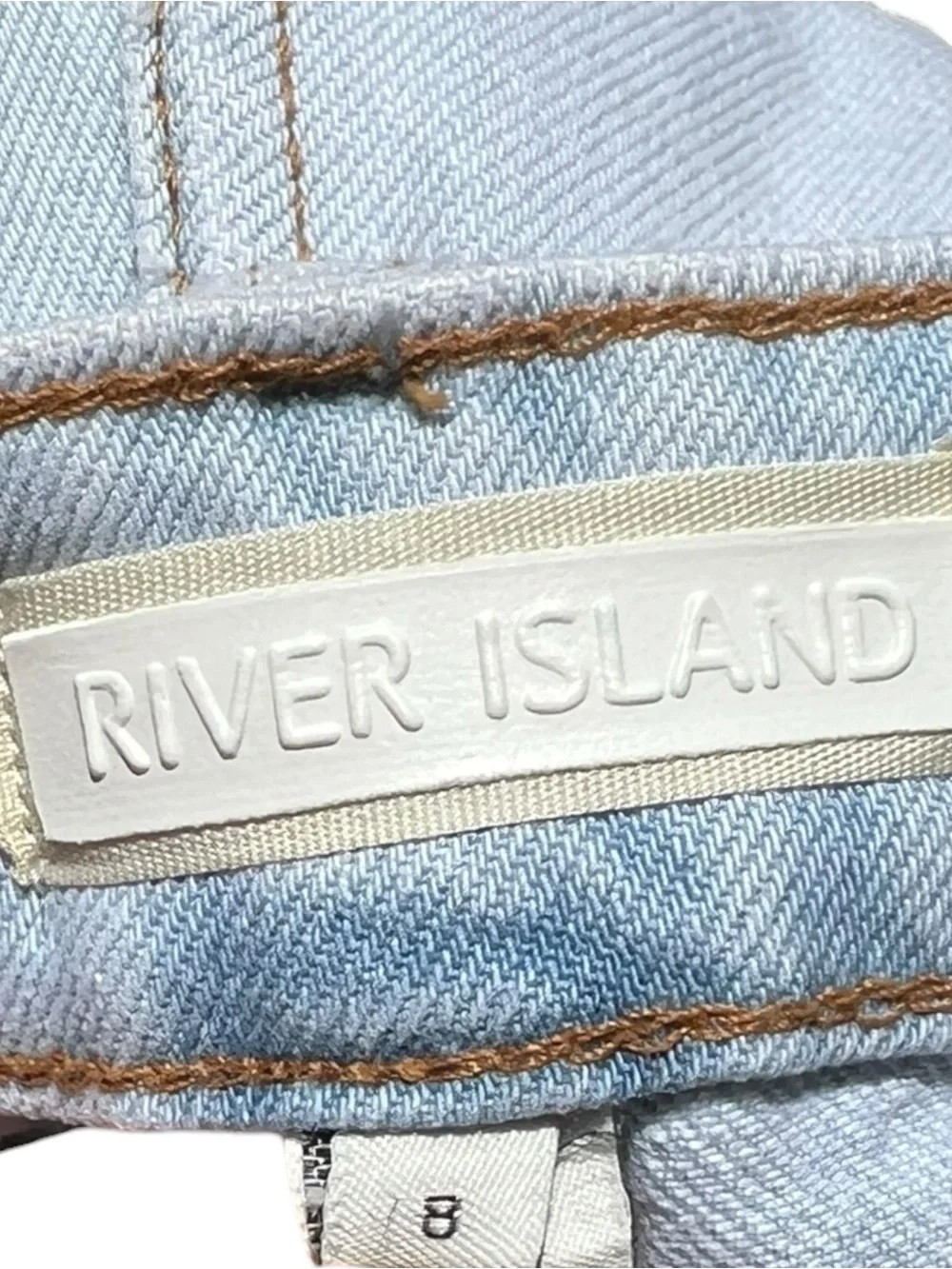 🌻NEW w/tag River Island Luxe Tinker Longline Denim Jean Short Light Blue Wash 4